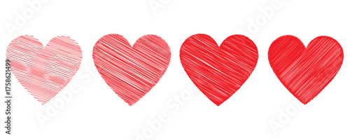 Red Heart Brush Stroke Vector Collection. Hand Drawn Romantic Symbol Set, Painted Love Shape Pattern, Abstract Valentine Decoration, and Artistic Grunge Heart Outline Texture Symbol