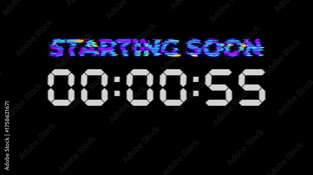 Colorful starting soon text with countdown timer 1 minute to zero ...