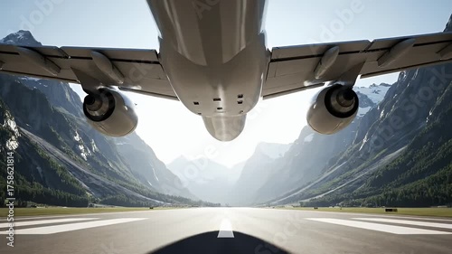 Experience the thrill of takeoff with this dynamic airplane video over a mountainous landscape for travel adventure marketing campaigns