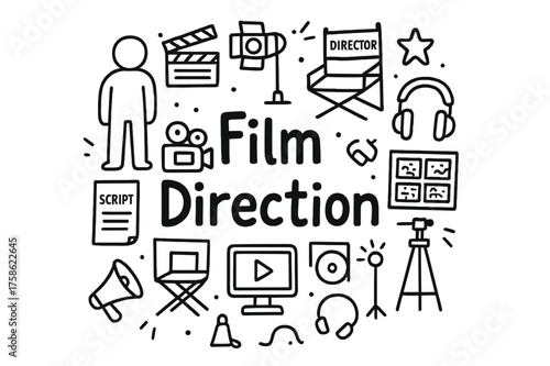 Film Production Doodle. Film Direction. Hand-drawn doodle illustration of Film Direction. director icon, chair