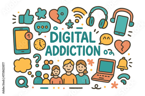 Digital Obsession Doodle. Digital Addiction. Hand-drawn doodle illustration of Digital Addiction. smartphone,
