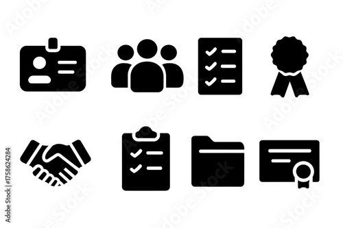 Union Membership Icons. Union Membership. Filled icon set of Union Membership: ID card, group of people,