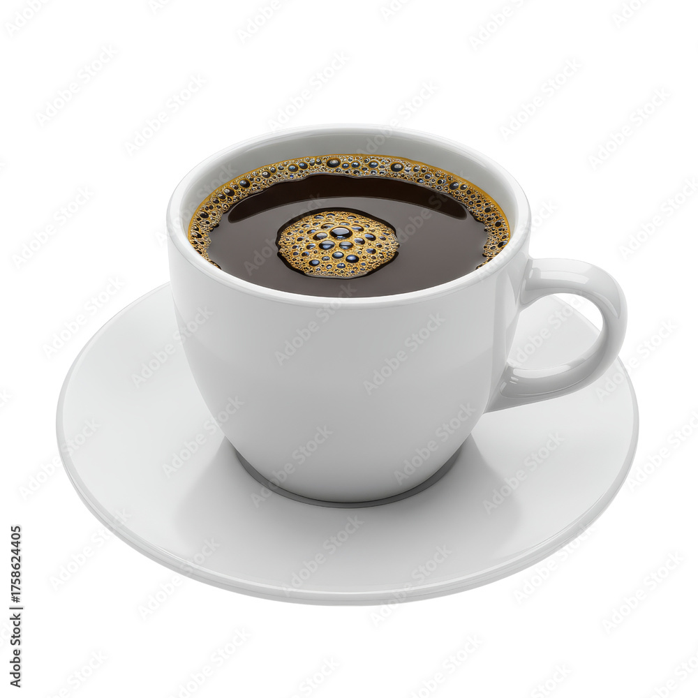 Obraz premium White Coffee Cup With Black Hot Coffee Isolated On White Transparent Background