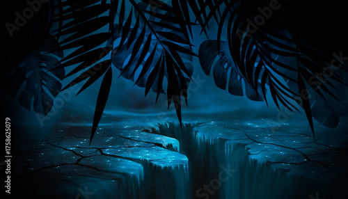 Silhouettes of tropical lea...