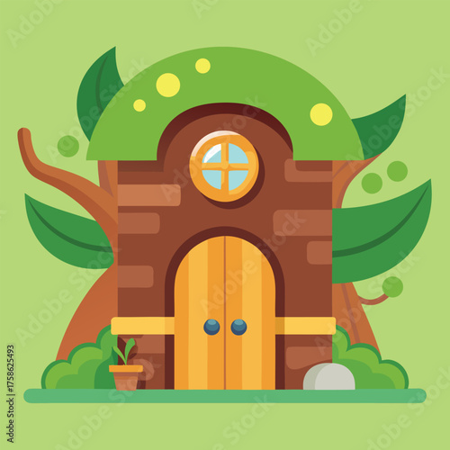 a storybook style cartoon treehouse with oversized (1).eps