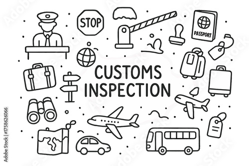 Customs Inspection Doodle. Customs inspection. Hand-drawn doodle illustration of Customs inspection. Customs