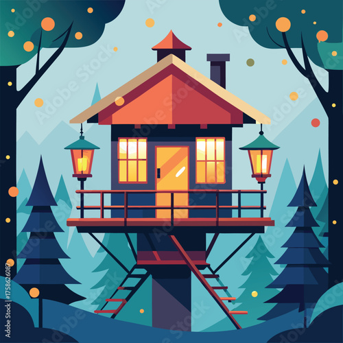 a winter festival treehouse glowing with colorful  (2).eps