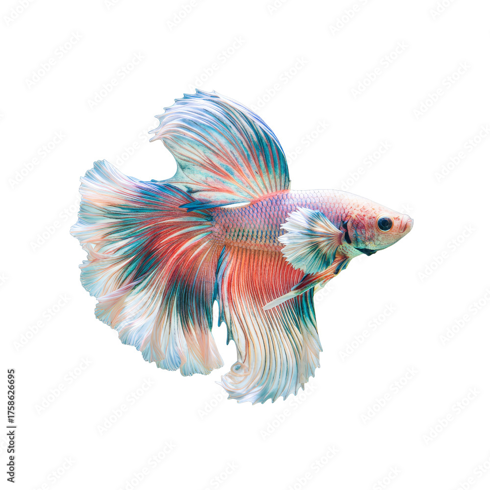 Fototapeta premium Vibrant Multicolored Siamese Fighting Fish Betta Isolated On Transparent White Background