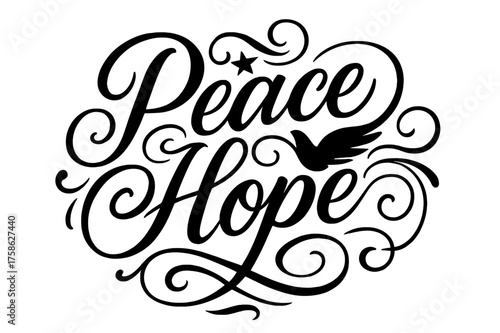 Peaceful Calligraphy Art. ?Peace Hope?. Elegant modern calligraphy lettering with bold and saturated thick