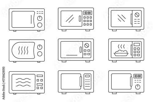 Microwave flat simple vector icons . Collection of various microwave oven silhouettes illustrations . eps 10 
 