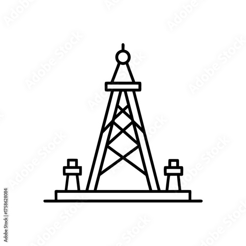 Simple line drawing of oil derrick on transparent background