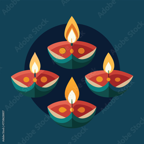 four hand decorated diyas with floral patterns  (2).eps