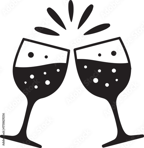 Two champagne glasses clinking together for a new year's celebration toast with bubbly.