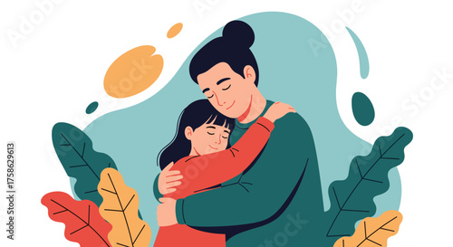 A tender moment of a caring parent embracing their beloved child with warmth and affection.