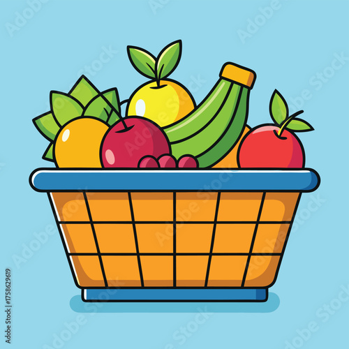 fresh fruits in market basket  natural organic vib.eps