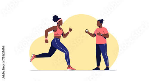 A dedicated coach timing an athlete during an outdoor running session.