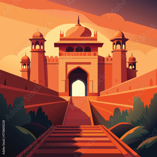 indian fort with sandstone arch entry  (2).eps