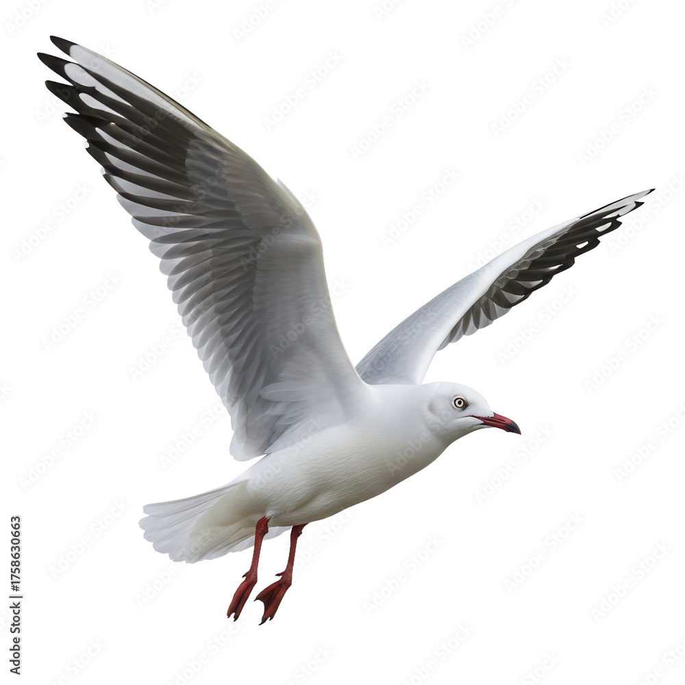 Obraz premium Seagull in Flight: A Majestic Bird Soaring Through the Air.
