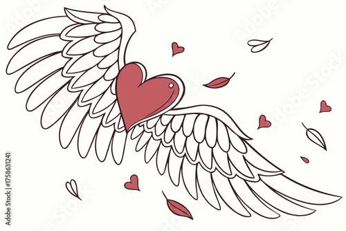 Paper-cut wings wrapping around central red heart
