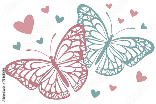Paper-cut butterfly wings forming double heart shape
