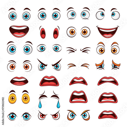 Cartoon eyes and mouth expressions collection