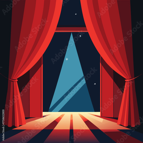 vector red curtain opening to reveal a glowing sta (2).eps
