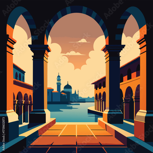 venetian palace archways over canal  (2).eps