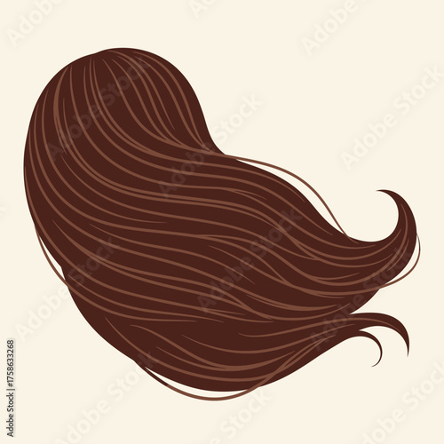 Stylized illustration of flowing brown hair with dynamic movement and soft lines