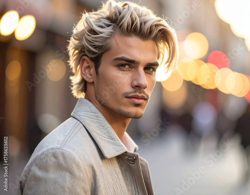 A close-up portrait of a stylish man or woman with a trendy, edgy mullet haircut, captured in cinematic lighting and detailed digital art style