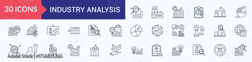Industry Analysis  icon collection set with analysis, industry, trend, cost analysis, competitor, market share