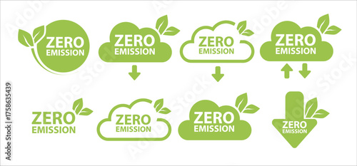 Zero Emission. Carbon neutral. Zero greenhouse gas emissions objective. Vector