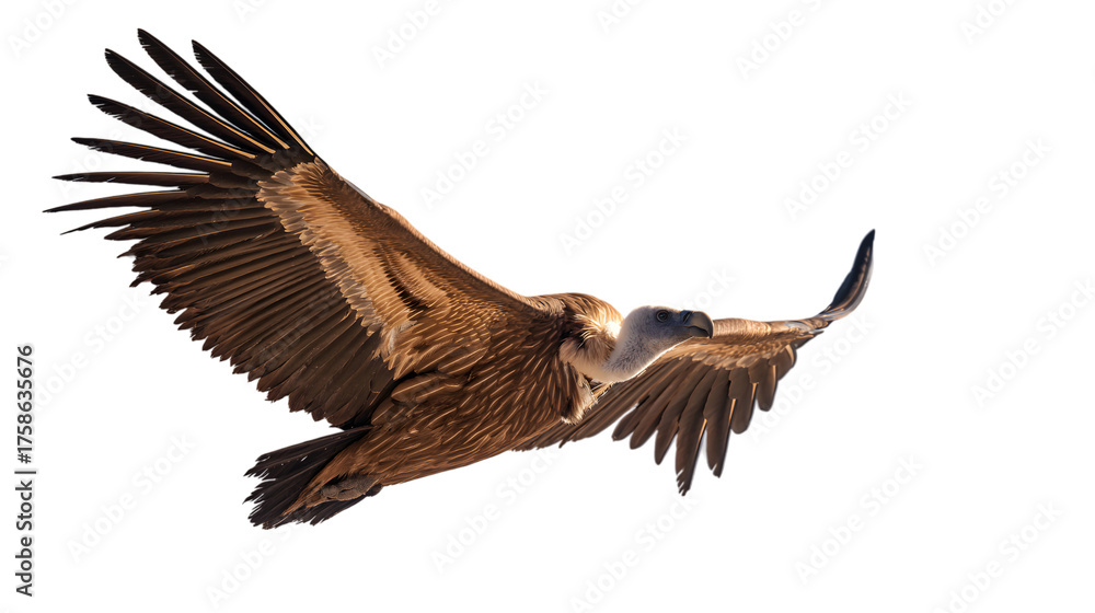 Obraz premium Majestic griffon vulture soars against a stark black background