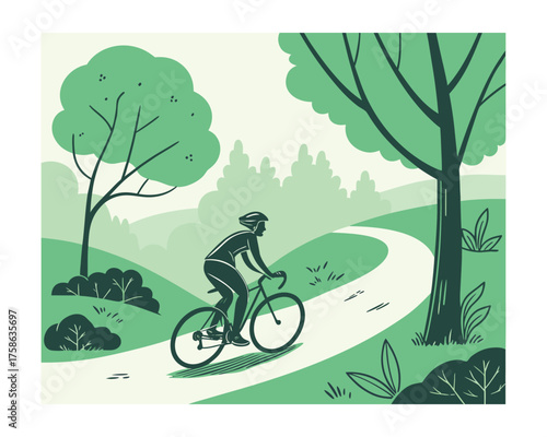 Man Riding Bicycle on Forest Path