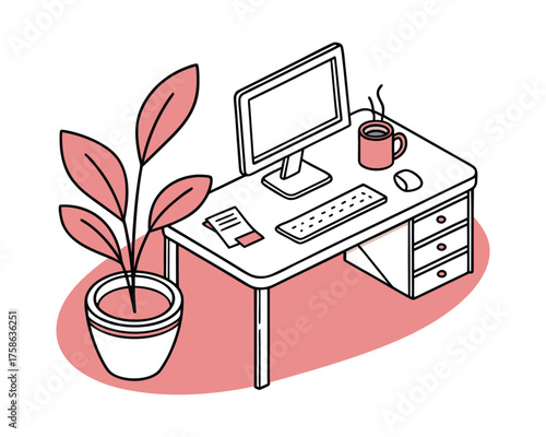 Freelancer Working Table – Creative Home Office and Modern Workspace Illustration