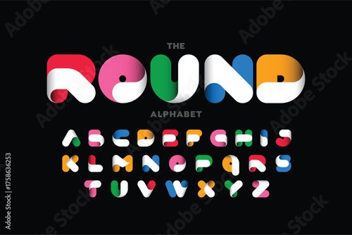 Creative Design vector Font of twisted Ribbon for Title, Header, Lettering, Logo. Funny Entertainment Active Sport Technology areas Typeface. Colorful rounded Letters and Numbers.
