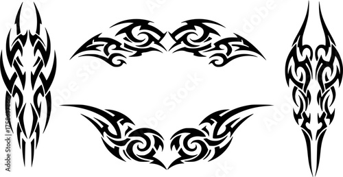 Bundle of 4 scalable vector tribal tattoo designs for your next creative project silhouette White background
