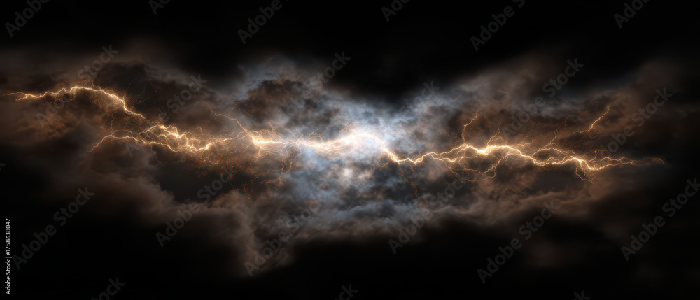 Obraz premium Glowing Lightning Bolt with Thunder Effect in Dark Sky Background