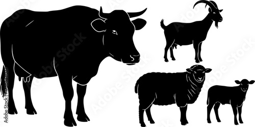 Scalable vector graphics silhouette bundle featuring cow goat sheep and calf illustrations for download silhouette White background
