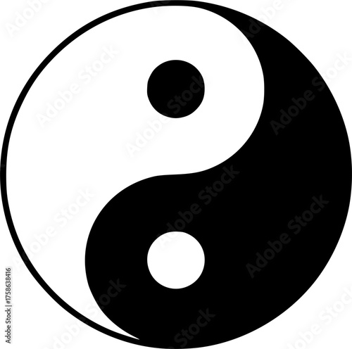Yin and Yang. Outlined esoteric symbol of harmony and balance. Feng shui. Black line icon. Isolated contoured taoism sign on white background.
