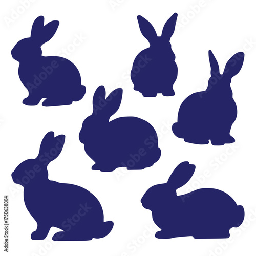 collection of blue rabbit silhouette poses side profile vector ai eps png jpeg minimal clipart for kids nursery decor