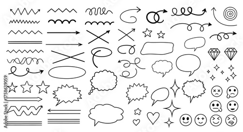 Doodle Elements Hand Drawn Arrows, Speech Bubbles and Decorative Lines for Creative Designs