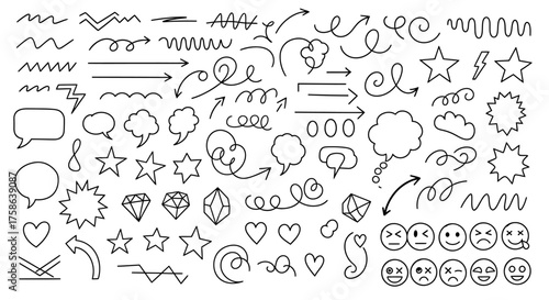 Doodle Element Vector Collection Arrows, Stars, Speech Bubbles & More