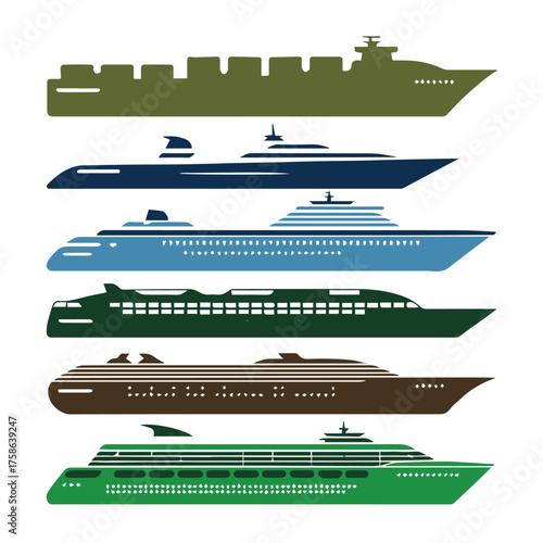 editable eps ai vector pack six ship silhouettes cruise cargo ferry yacht liner ready for print and web use