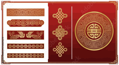 Chinese New Year Ornaments & Borders Elegant Gold Vector Designs