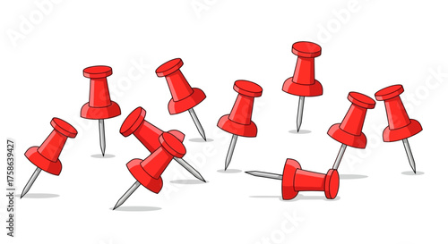 Red Push Pins Scattered on a White Surface Stationery Essentials