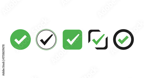 Green Check Mark Icons Verification, Confirmation Symbols for Web and UI Design