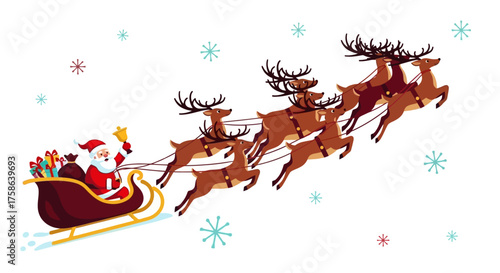 Santa Claus Sleigh Ride with Reindeer on Christmas Eve