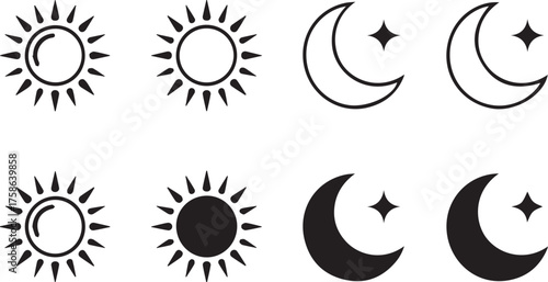 sun moon icon collection minimalistic day night glyphs scalable vector for interfaces buttons toggles and logos