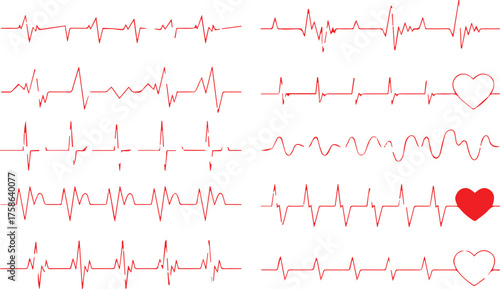stylized electrocardiogram grid with outlined and filled heart shapes seamless vector for medical branding