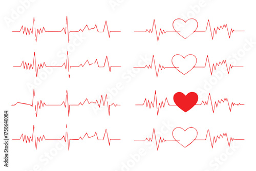red cardiogram pattern grid heartbeat lines with heart motifs vector art for healthcare projects